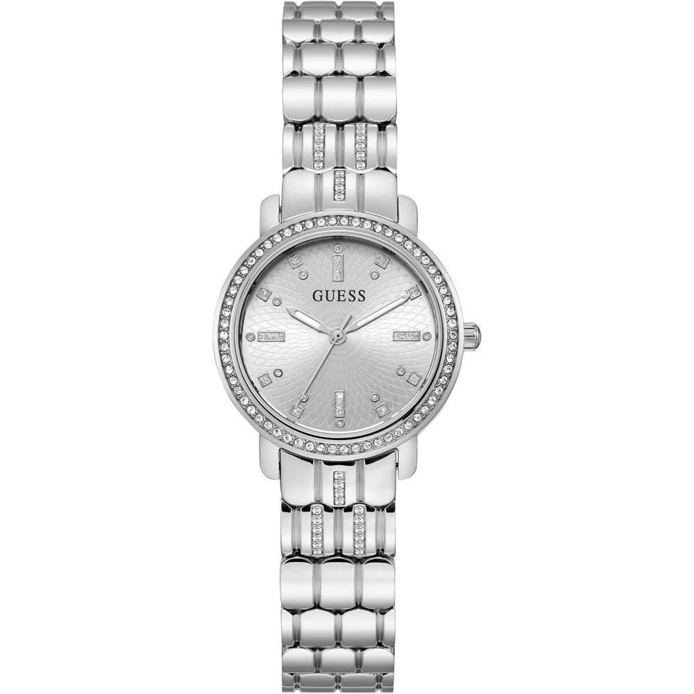 Guess Grijze rvs horloge voor dames met analoge wijzerplaat