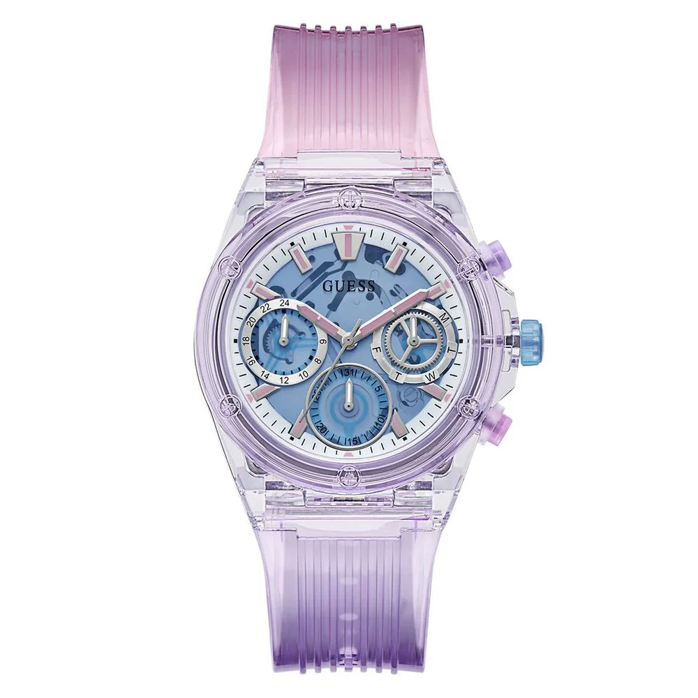 Guess Paarse siliconen horloge met analoge wijzerplaat