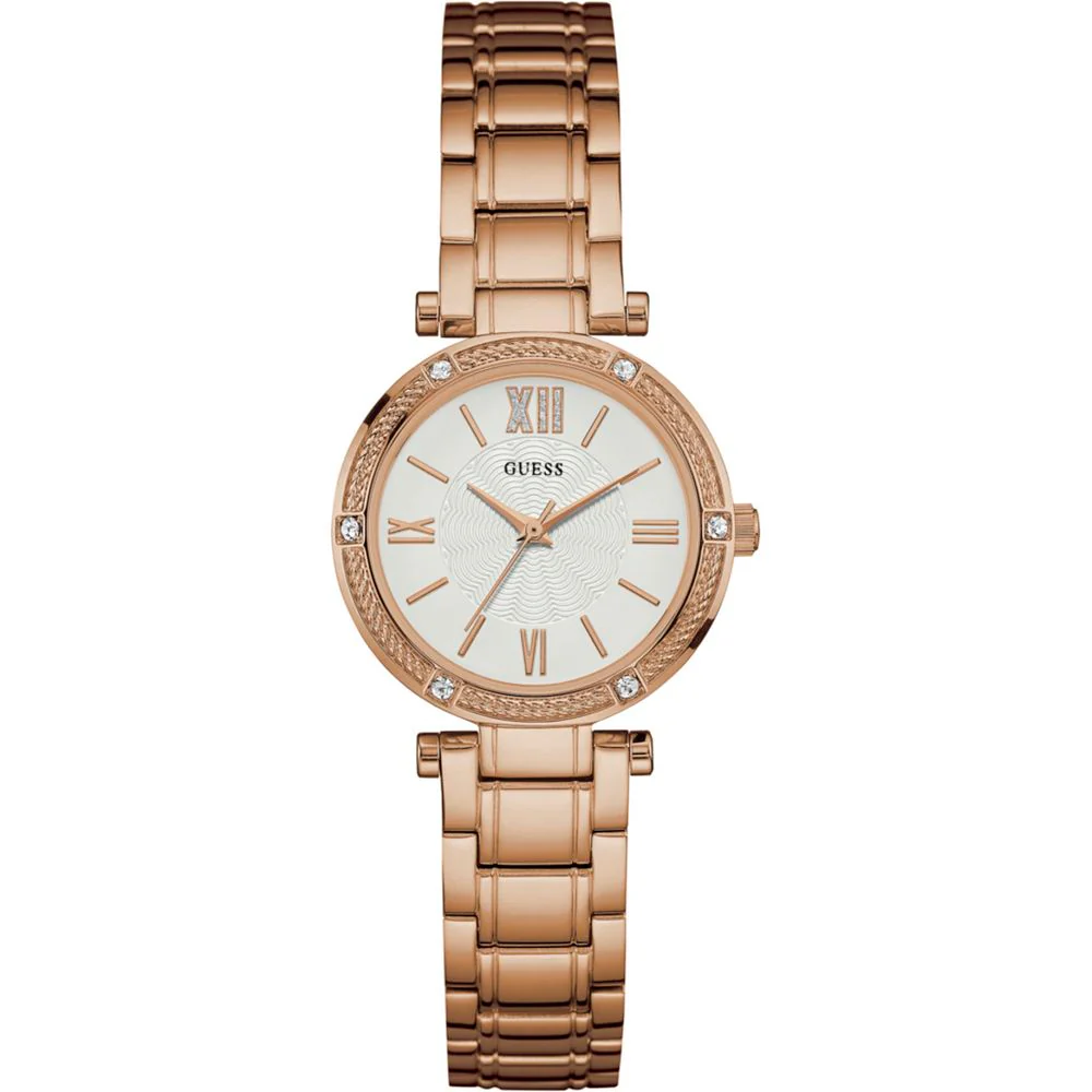 Guess Roze stalen horloge met analoge wijzerplaat