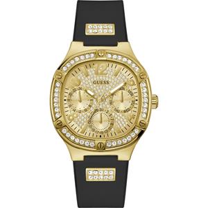 Guess Zwart siliconen horloge met gouden wijzerplaat