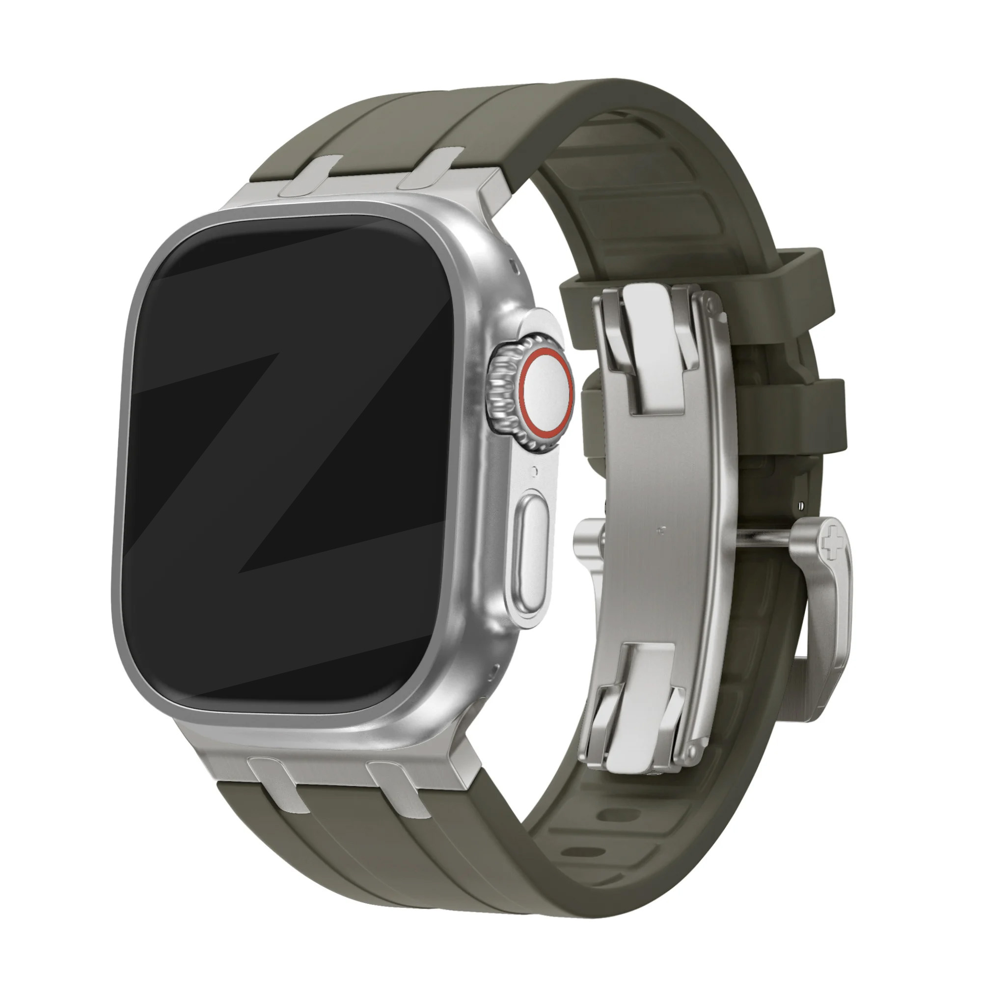 Bandz Apple Watch siliconen band 'Luxe Liquid' (bruin met titanium)