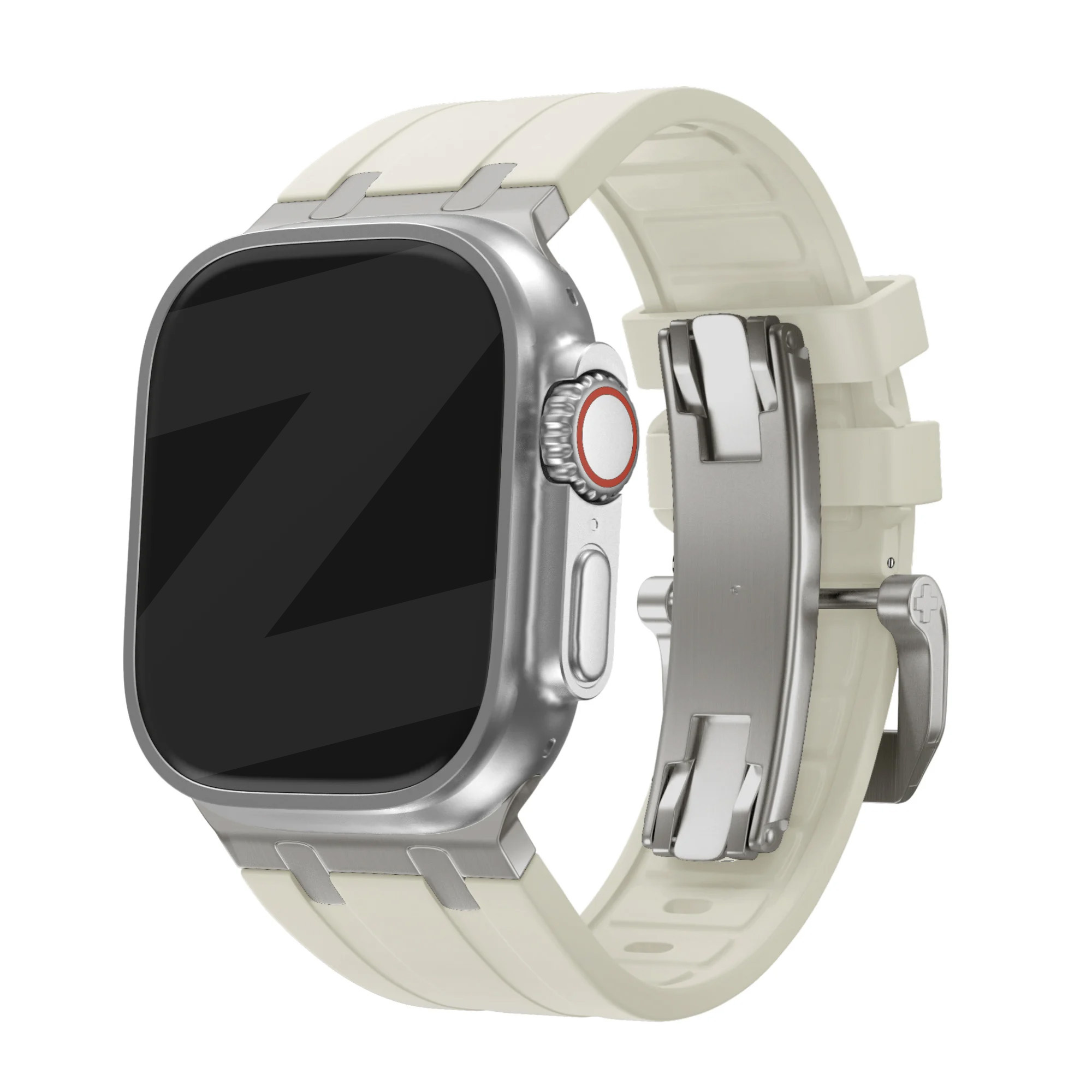 Bandz Apple Watch siliconen band 'Luxe Liquid' (beige met titanium)