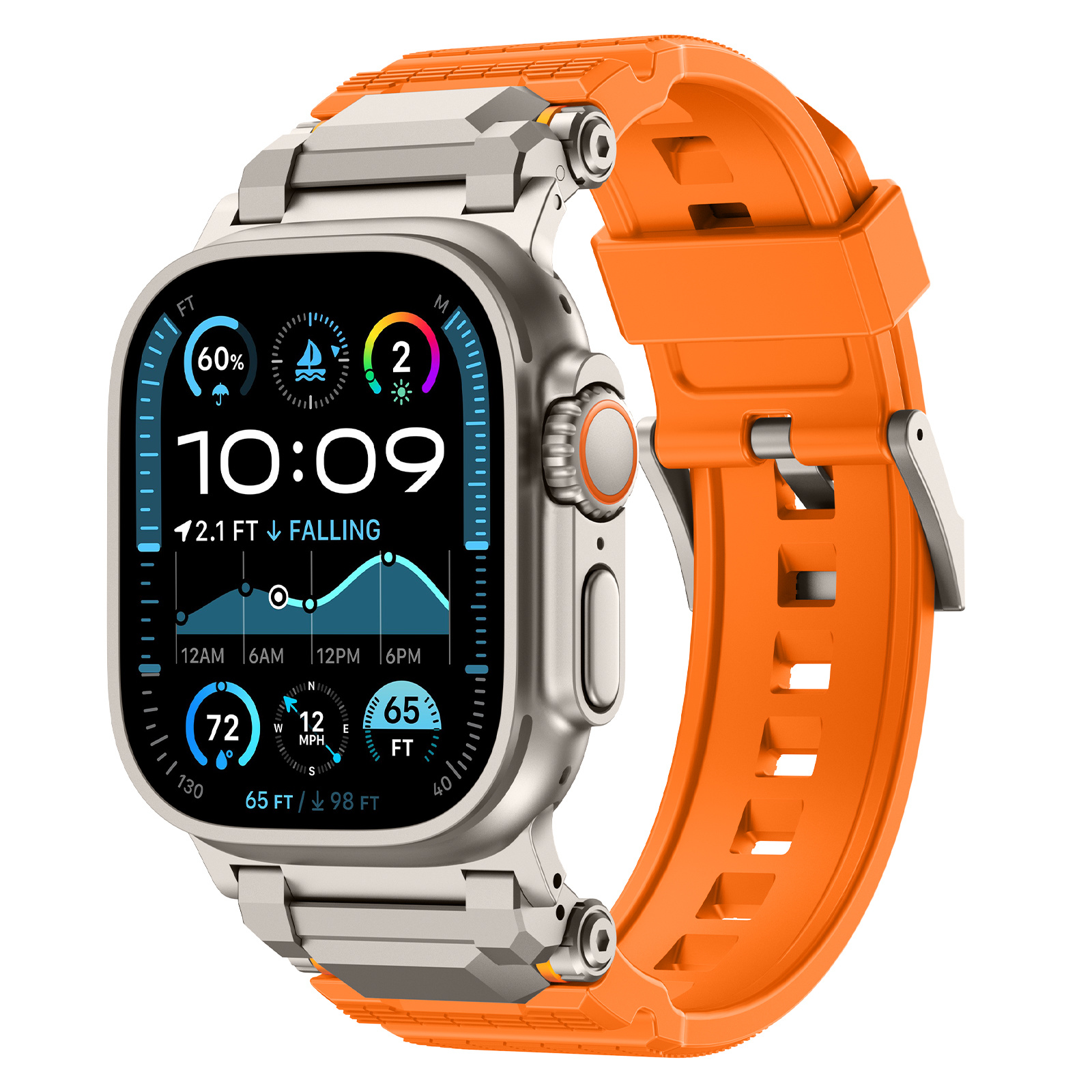 Strap-it Apple Watch 'Adventurer' siliconen band (oranje met titanium)
