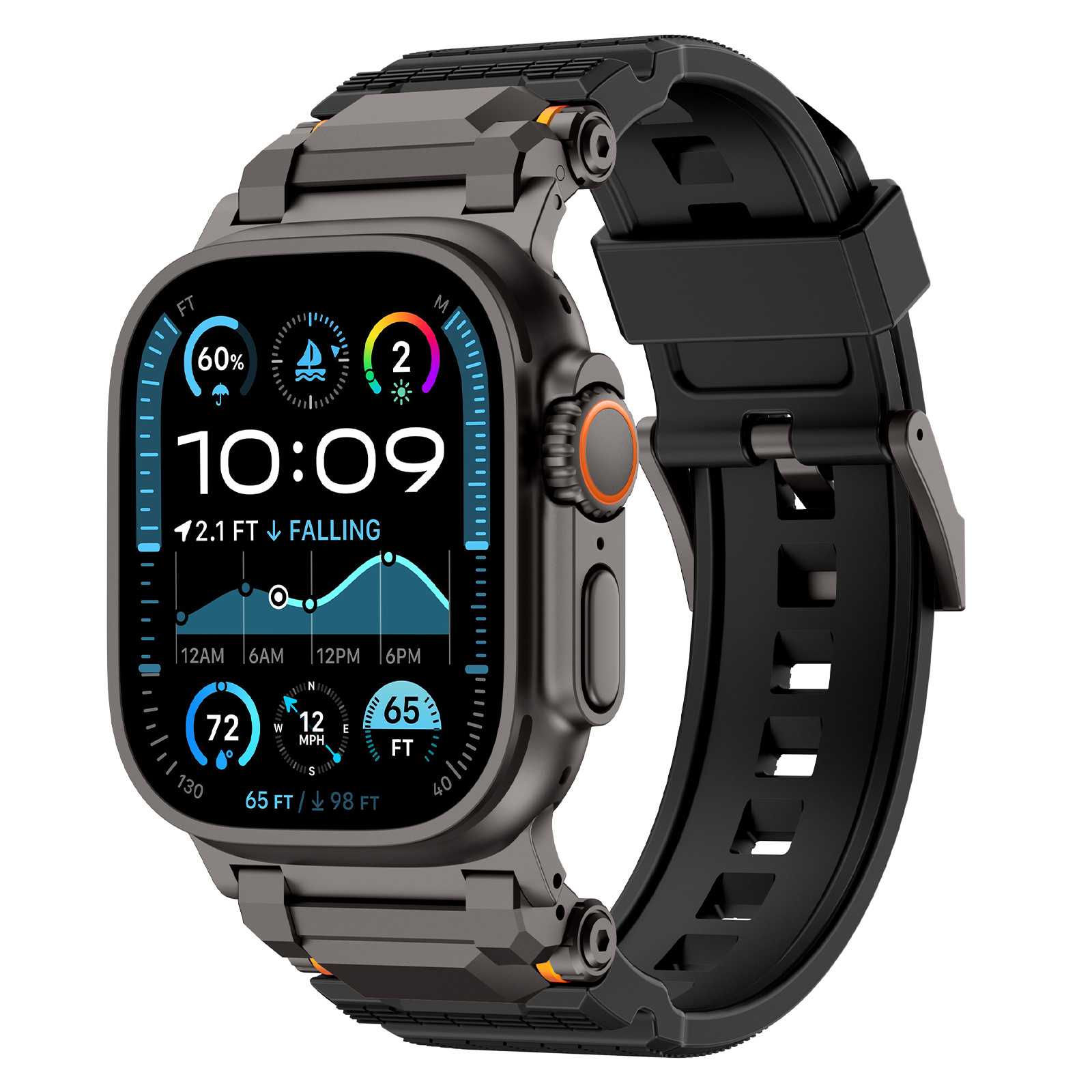 Strap-it Apple Watch 'Adventurer' siliconen band (zwart met zwart)