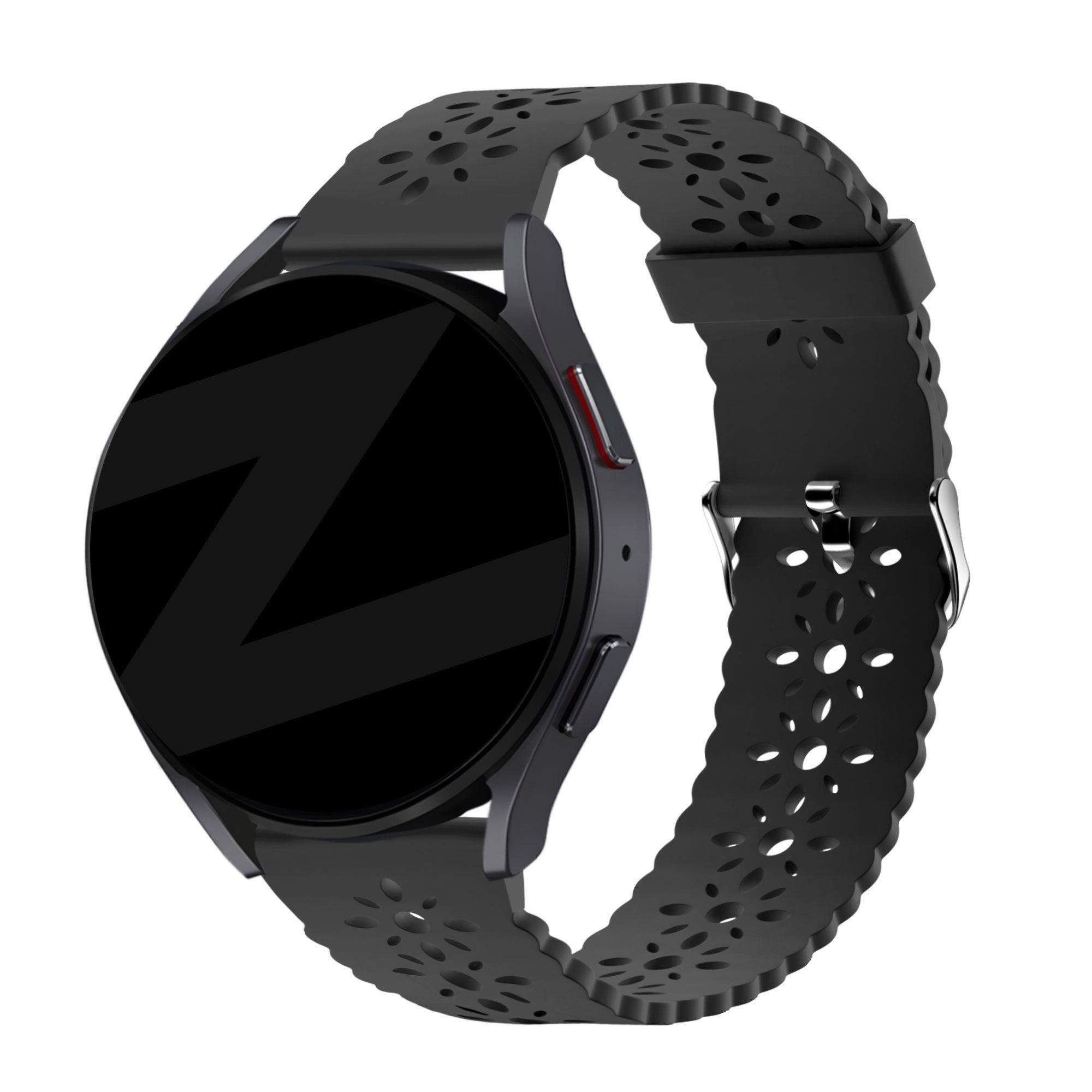 Bandz Samsung Galaxy Watch 7 44mm siliconen band met bloemenpatroon (zwart)