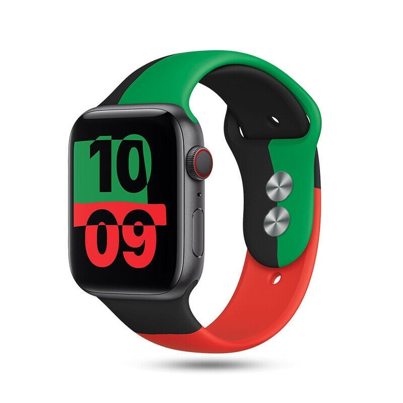 Strap-it Apple Watch 8 triple sport band (zwart-groen-rood)