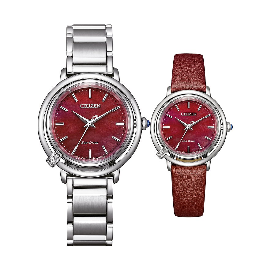 Citizen Solarhorloge Horloge, dameshorloge, diamanten, saffierglas, stalen armband (set, 2-delig, Met verwisselbaar bandje van veganistisch leer (appel))