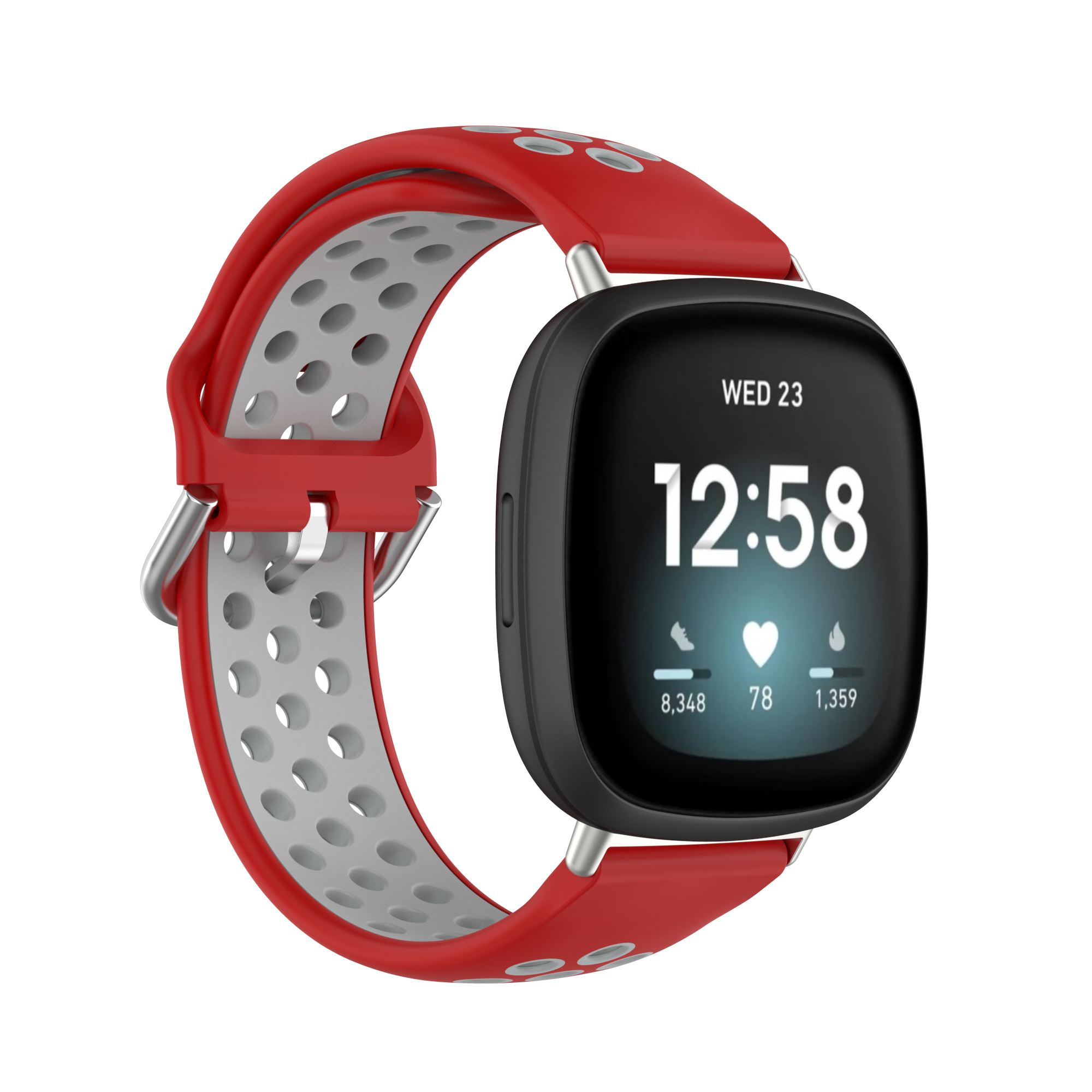 Strap-it Fitbit Sense sport bandje (rood/grijs)