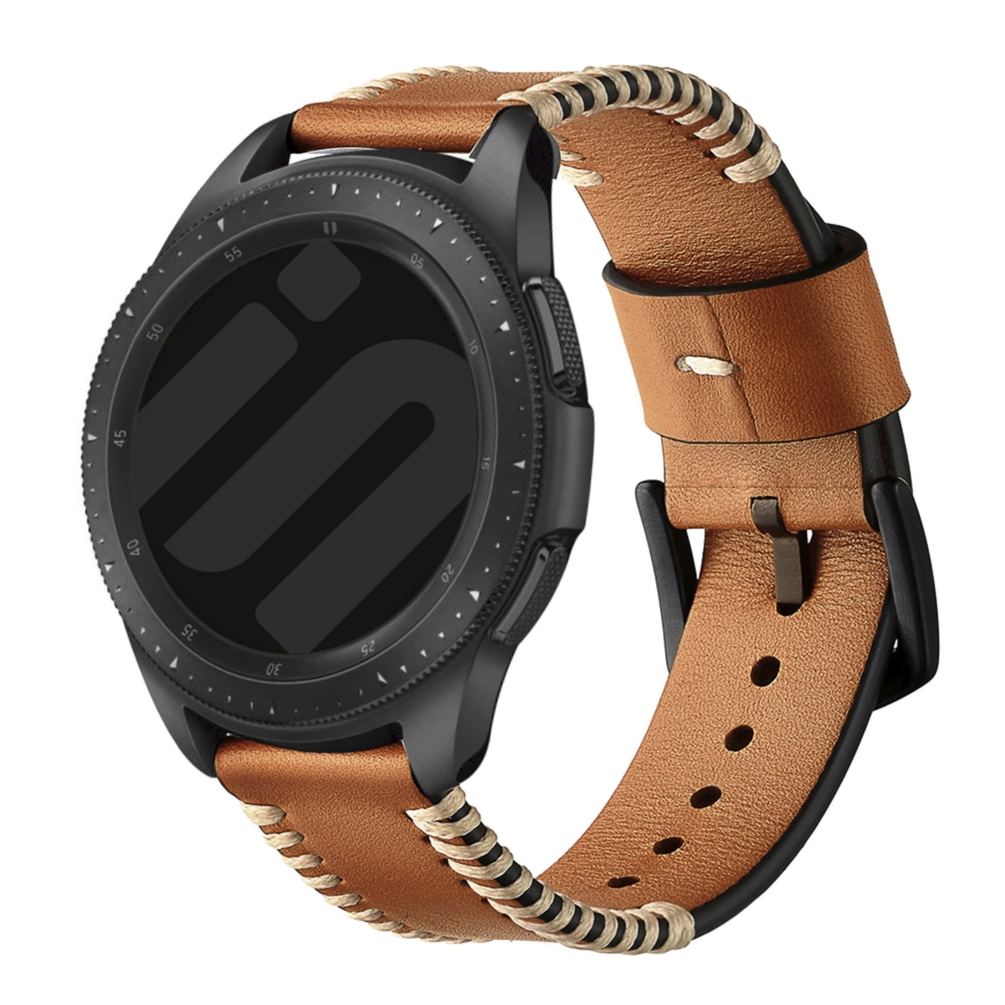 Strap-it Amazfit Balance 2 Stitched leren band (bruin)