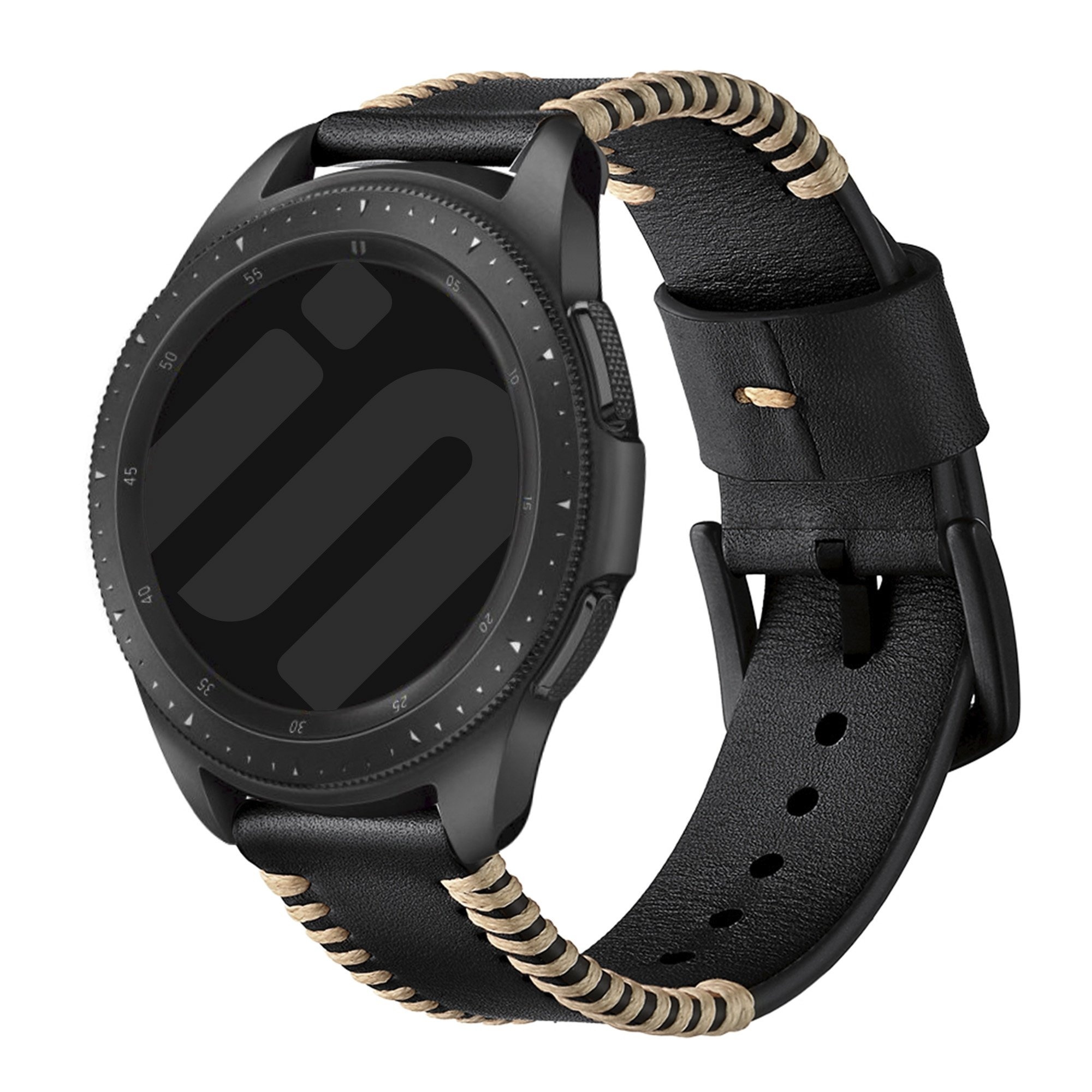 Strap-it Amazfit Balance 2 Stitched leren band (zwart)