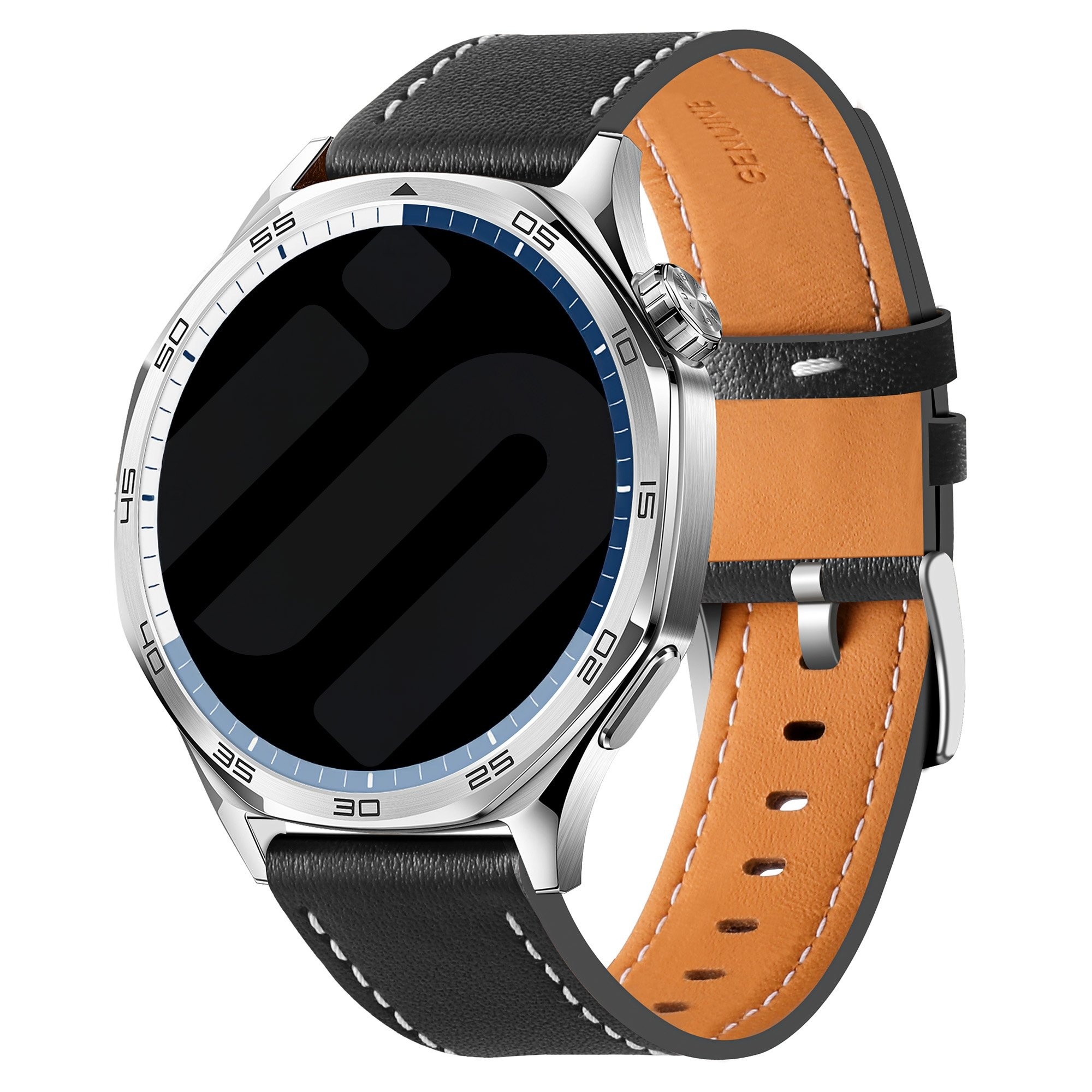 Strap-it Amazfit Balance 2 'one push' leren bandje (zwart)