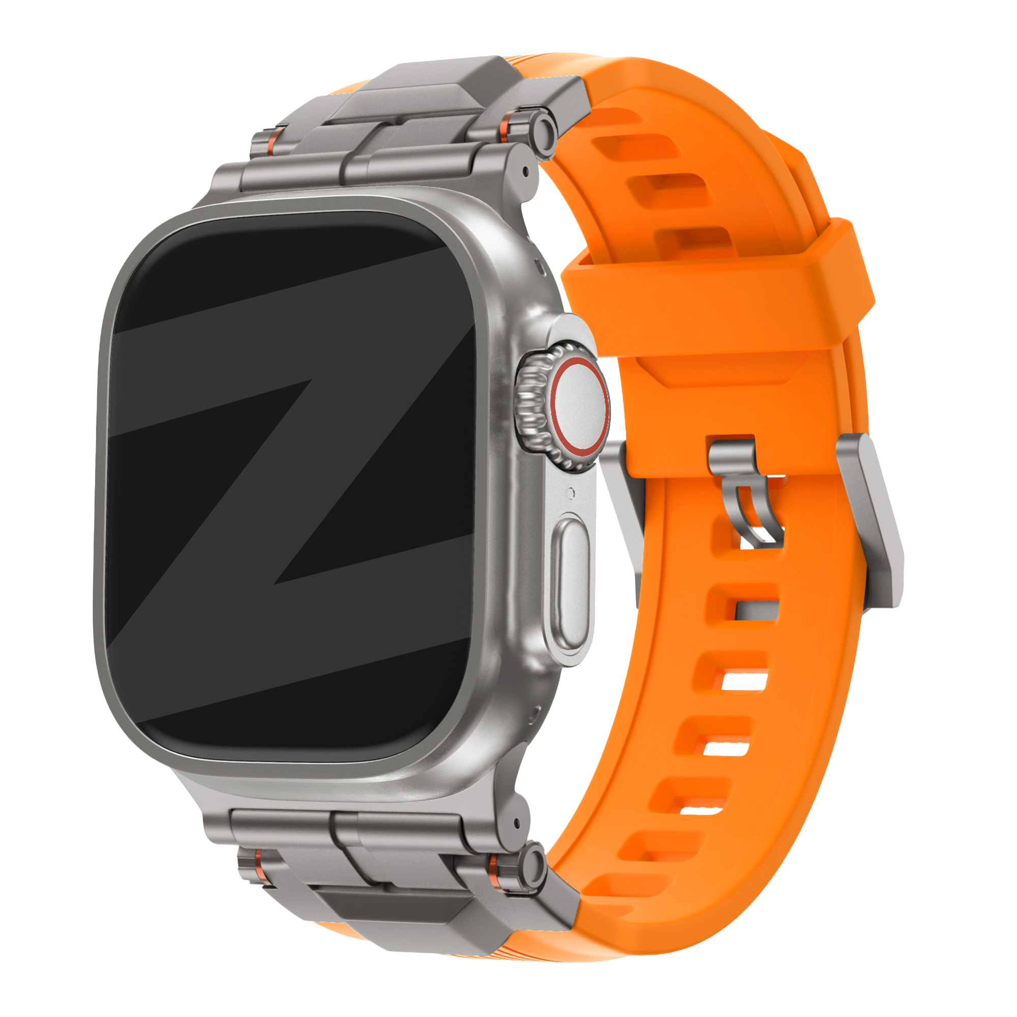 Bandz Apple Watch liquid siliconen band 'Explorer' (oranje met titanium)
