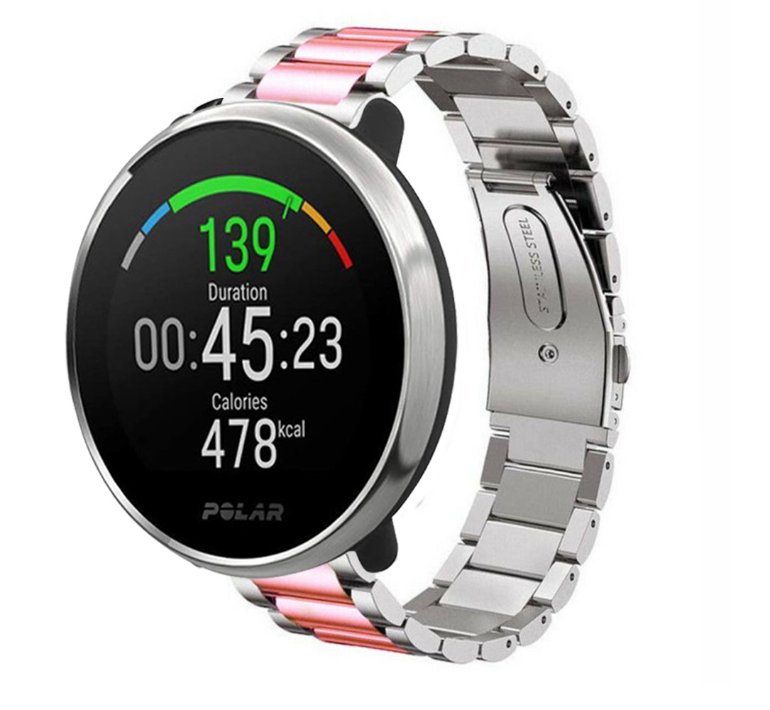 Strap-it Polar Ignite stalen band (zilver/roze)