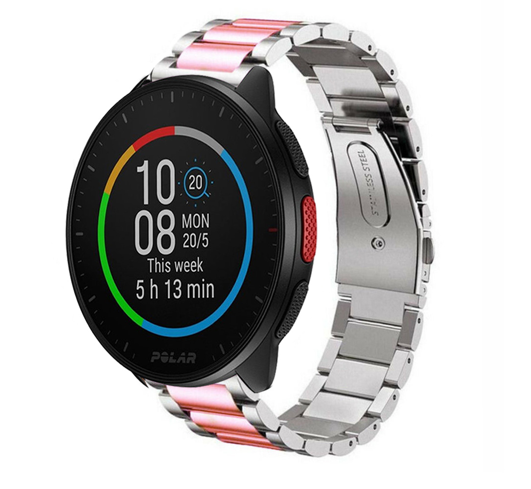 Strap-it Polar Pacer stalen band (zilver/roze)