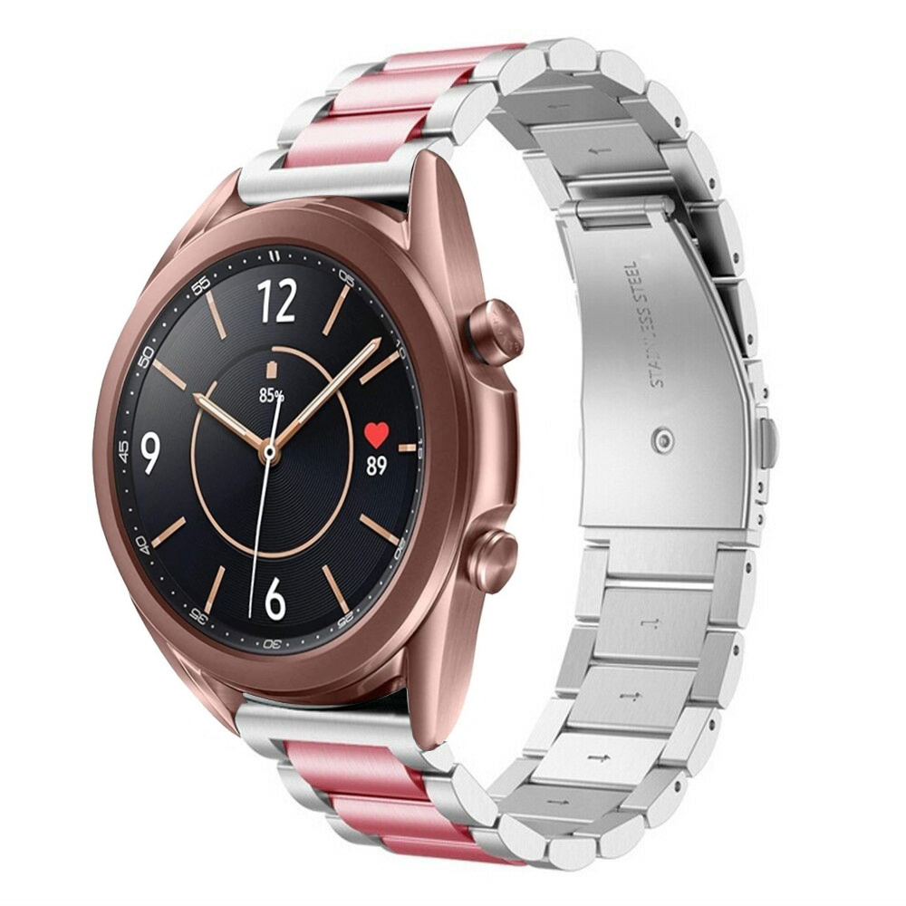 Strap-it Samsung Galaxy Watch 3 41mm stalen band (zilver/roze)