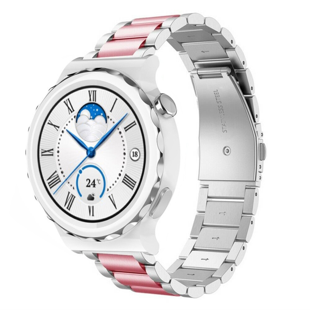 Strap-it Huawei Watch GT 3 Pro 43mm stalen band (zilver/roze)