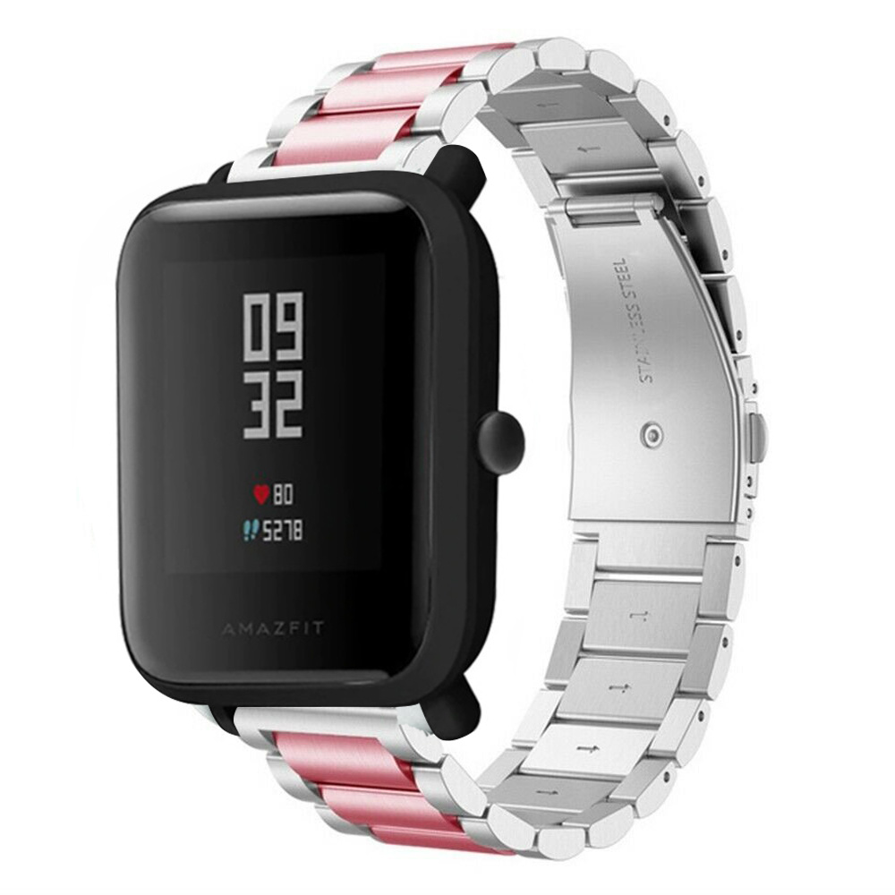 Strap-it Xiaomi Amazfit Bip stalen band (zilver/roze)