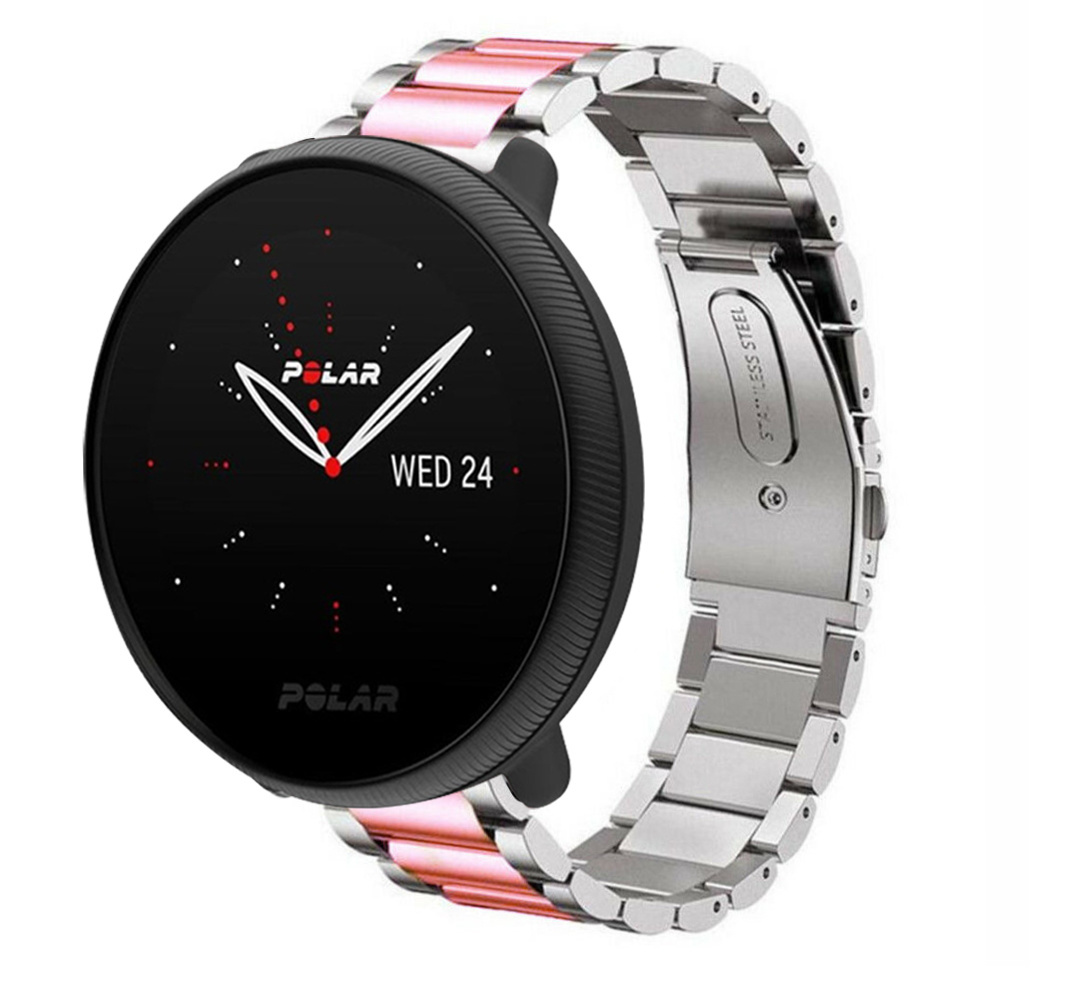 Strap-it Polar Ignite 3 stalen bandje (zilver/roze)