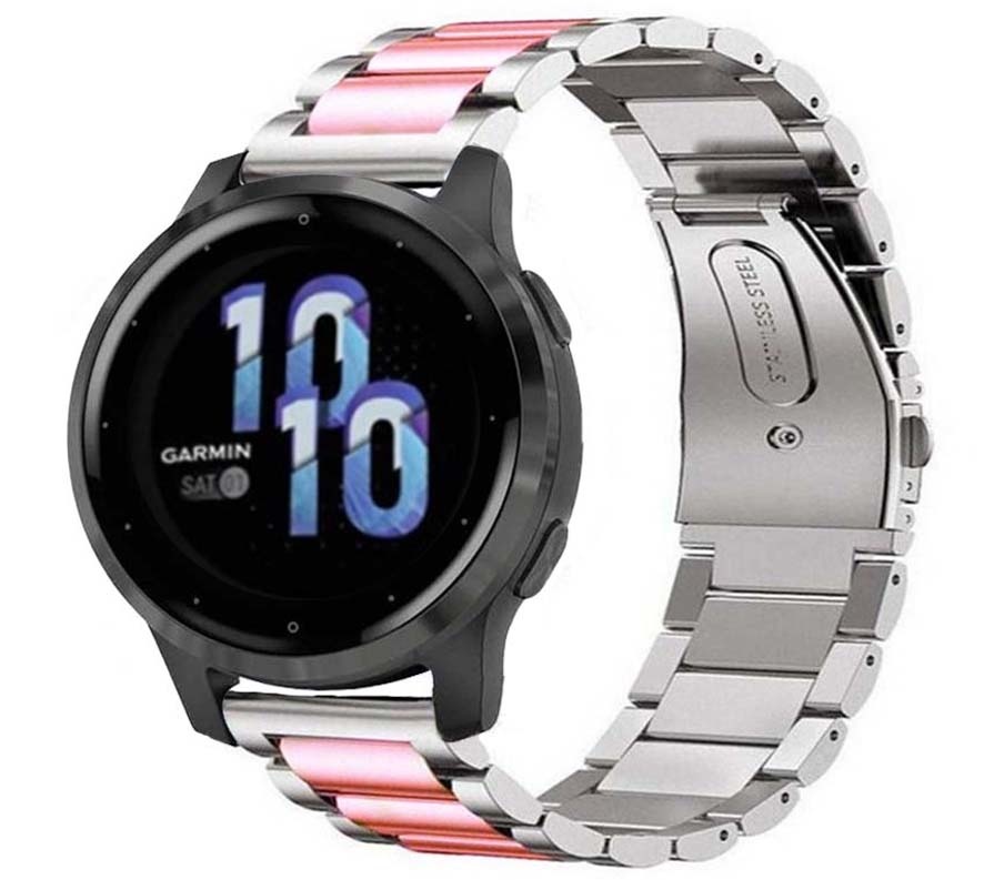 Strap-it Garmin Venu 2s stalen band - 40mm - zilver/roze