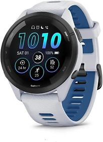 Garmin Forerunner 265 46 mm wit/zwart met een blauw/wit siliconen polsband - refurbished