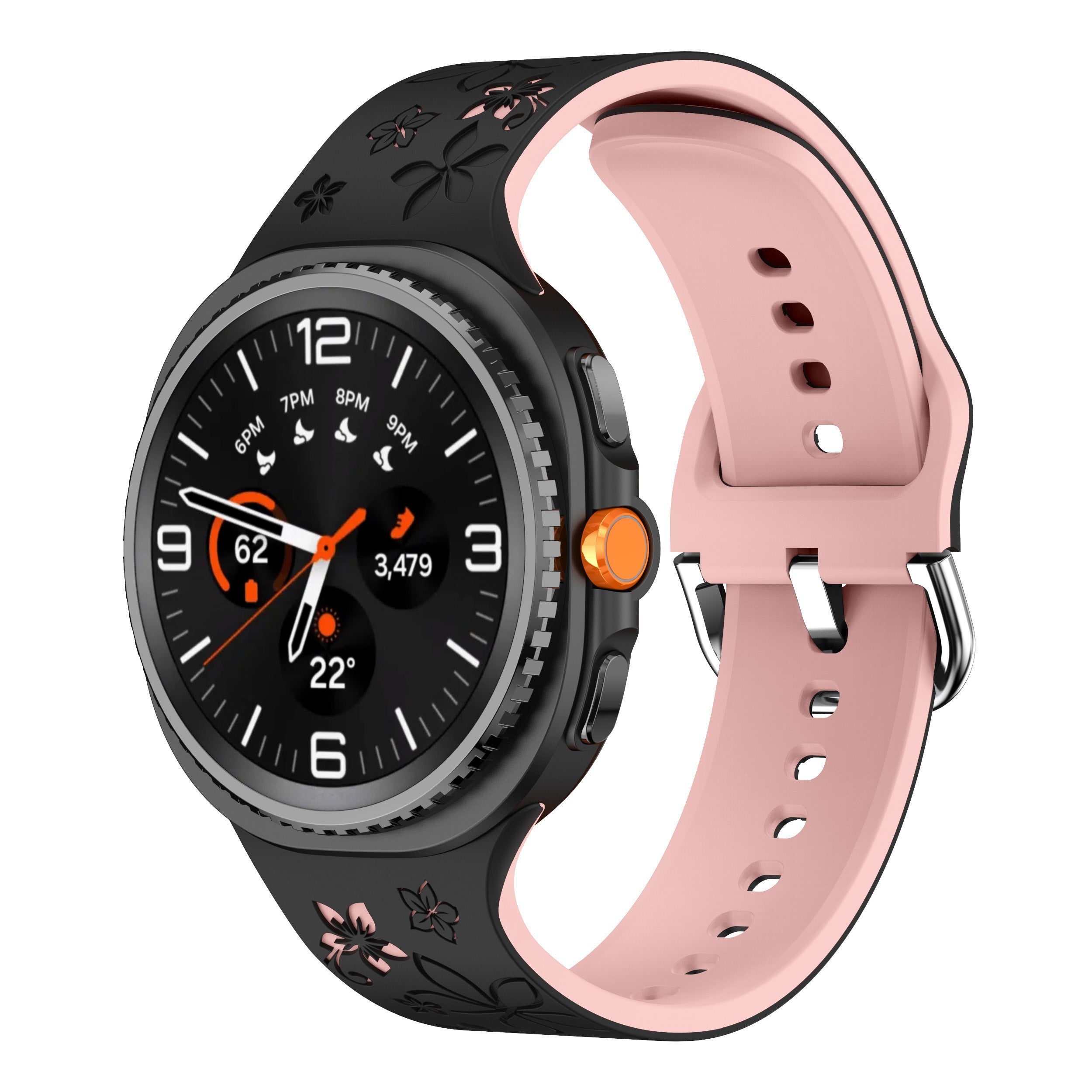 Samsung Galaxy Watch 8 - 40mm flower silicone band (zwart/roze)