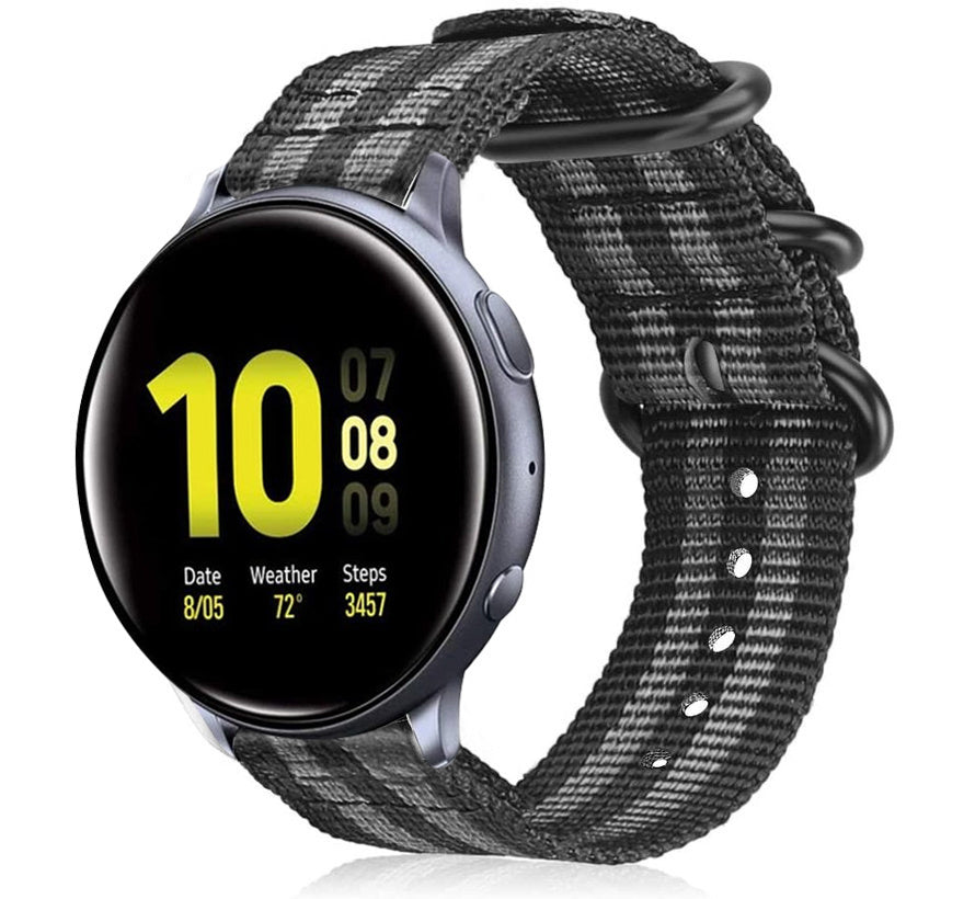 Samsung Galaxy Watch Active / Active 2 nylon gesp band (zwart/grijs)