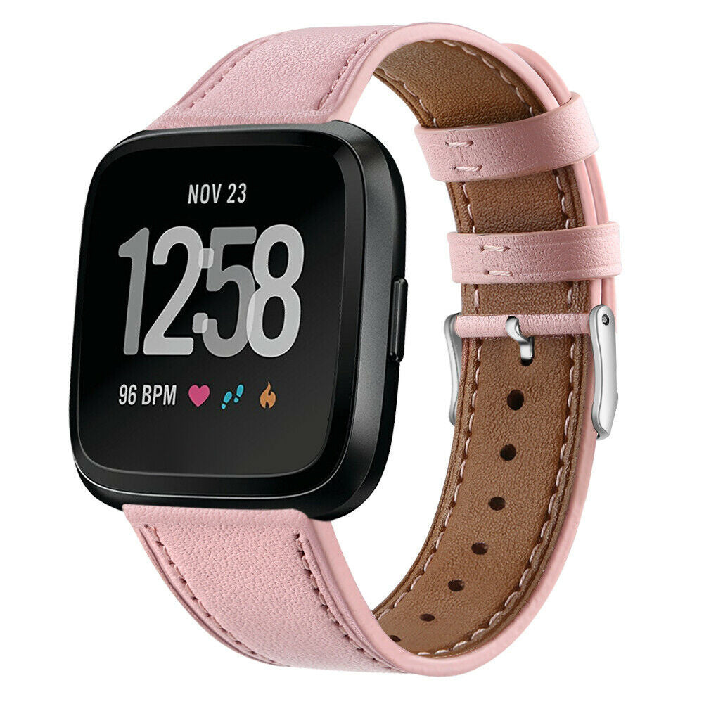 Fitbit Versa / Versa 2 leren bandje (roze)