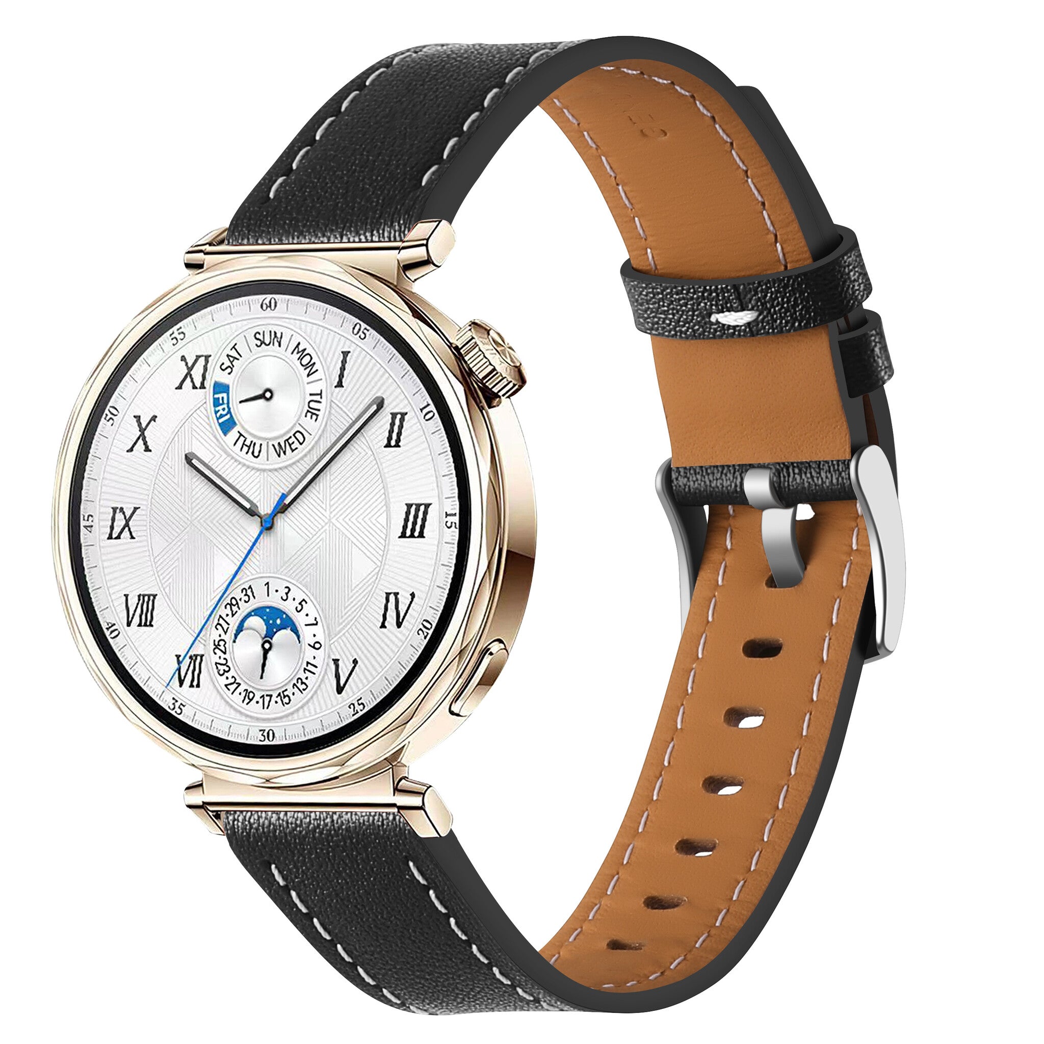 Huawei Watch GT 6 - 41mm 'one push' leren bandje (zwart)