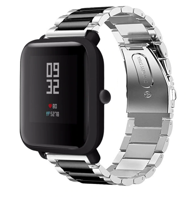 Xiaomi Amazfit Bip stalen band (zilver/zwart)