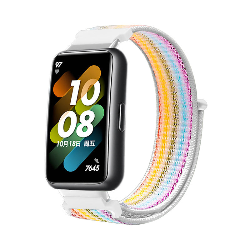Nylon Smartwatch bandje - Geschikt voor Huawei band 7 nylon bandje - kleurrijk - Strap-it Horlogeband / Polsband / Armband - Huawei band 7