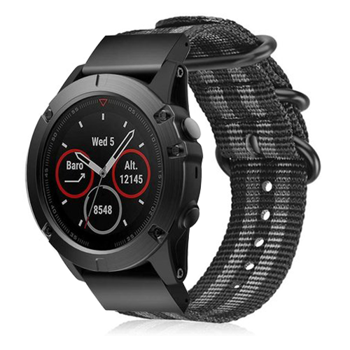 Garmin Forerunner 945 nylon gesp band (zwart/grijs)
