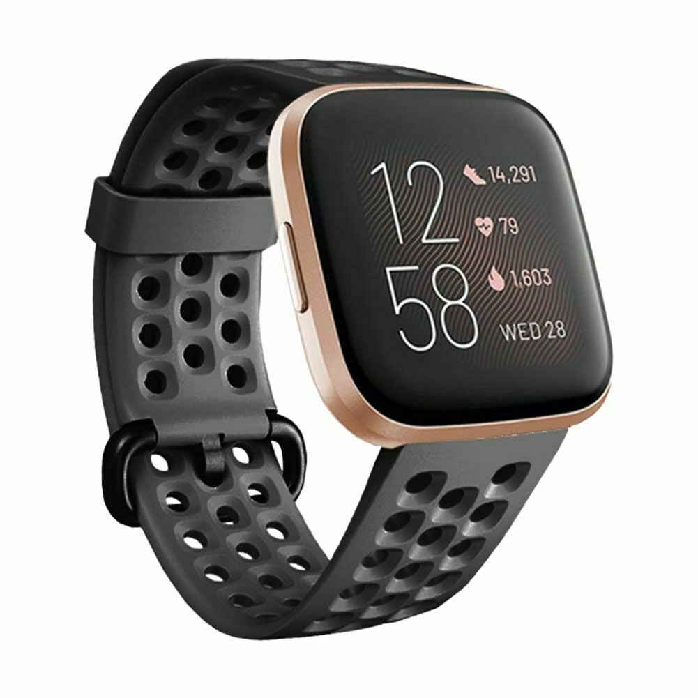 Fitbit Versa / Versa 2 siliconen bandje met gaatjes (zwart)