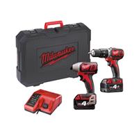 Milwaukee M18 BPP2C-402C 18V Li-Ion accu klopboor-/schroefmachine (M18BPD) & slagschroevendraaier (M18BID) combiset (2x 4.0Ah accu)