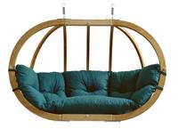 Globo Chair Royal - 2 Persoons - Groene Kussens + Luxe Houten Standaard