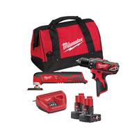 milwaukee M12 BPP2D-402B Powerpack 12V Li-Ion accu klopboor-/schroefmachine (M12 BPD)&multitool (C12 MT) combiset (2x 4.0Ah accu) in tas