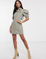 Missguided Frauen Kleid Poplin Puff Sleeve Utilty Shirt in khaki