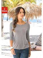 Shirt (2 Stück) mit Cut-out im Nacken 3/4-Arm-Shirts beige/schwarz Damen 