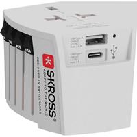 Skross Wereld Reisadapter - Met USB-A en USB-C Oplaadpoort - Ongeaard - Wit