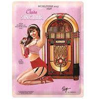 fiftiesstore Wurlitzer 1015 Jukebox Pin-Up Claire Sinclair Metalen Bord 30 x 40 cm