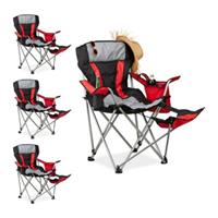 Relaxdays 4 x Campingstuhl mit Fußablage, Festivalstuhl Faltstuhl klappbar, Angelstuhl schwarz/rot