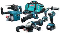 Makita LXT 18 V Combiset DLX5069TX1 voor boor-, schroef-, zaag- en slijpwerk met 5,0Ah accu (2 st) en snellader in tas