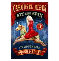 Fiftiesstore Carousel Rides Round And Round - Zwaar Metalen Bord 92 x 61 cm