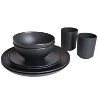 BO-CAMP Melamin Campinggeschirr Set Orville Reise Essgeschirr Teller Becher 16tlg Farbe: schwarz