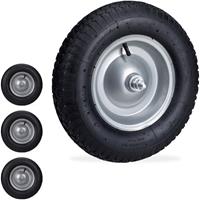 RELAXDAYS 4 x Schubkarrenrad 4.80 4.00-8, luftbereiftes Ersatzrad inkl. Achse, Stahlfelge, Komplettrad bis 120 kg, schwarz