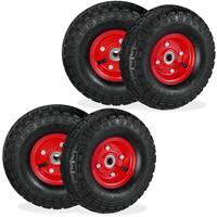 RELAXDAYS 4 x Sackkarrenrad 4.1/3.5-4, luftbereifte Ersatzräder, für 16 mm Achse, bis 136 kg, Stahlfelge, 260x85mm, schwarz-rot