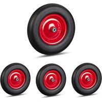 RELAXDAYS 4 x Schubkarrenrad 4.80 4.00-8, Vollgummirad & Stahlfelge, je 3 Adapter, Ersatzrad pannensicher, 100 kg, schwarz-rot