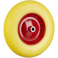 RELAXDAYS 1 x Schubkarrenrad 4.80 4.00-8, Vollgummireifen u. Stahlfelge, Ersatzrad pannensicher, 100kg Traglast, gelb-rot