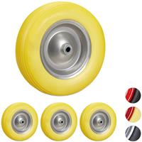 RELAXDAYS 4 x Schubkarrenrad 4.80 4.00-8 im Set, Vollgummireifen u. Stahlfelge, Ersatzrad pannensicher, 100kg Traglast, gelb-grau