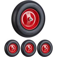 RELAXDAYS 4 x Schubkarrenrad Vollgummi mit Achse, 4.80 4.00-8 Gummirad, pannensicher, 100kg Tragkraft Ersatzrad, schwarz-rot