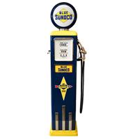 Fiftiesstore Blue Sunoco 8 Ball Deluxe Elektrische Benzinepomp Met Voet - Blauw & Geel - Reproductie